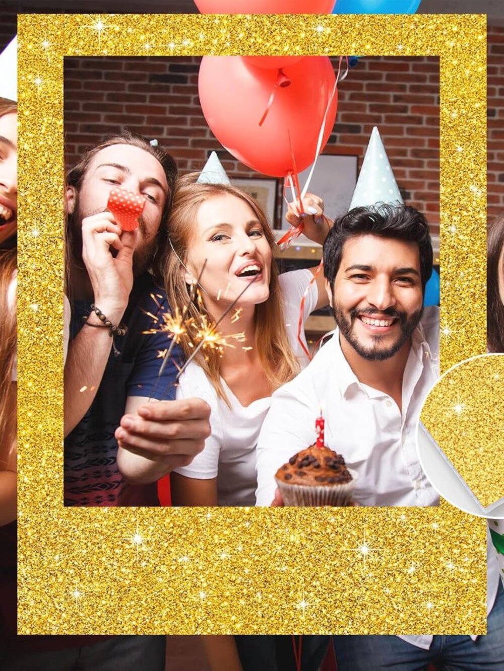 32 x 24 in Large Photo Booth Selfie Frame Prop, Shiny Gold Vertical